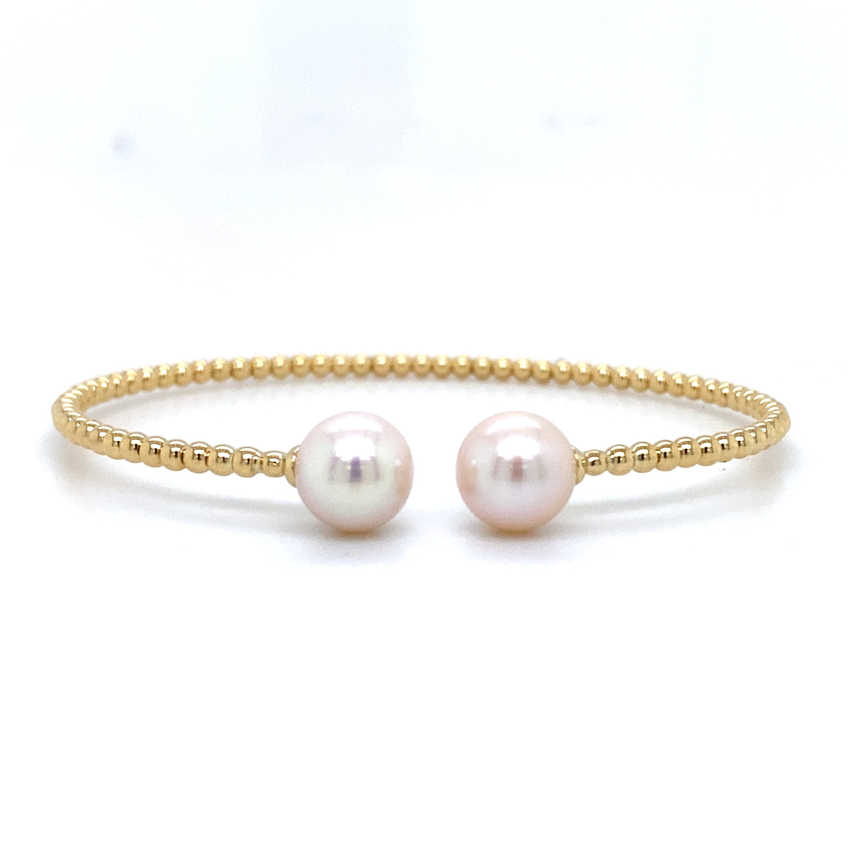 14k Yellow Gold Freshwater Pearl Bujukan Split Bangle Bracelet
