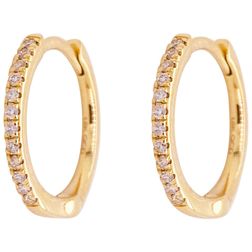 yellow gold diamond huggie hoop earrings