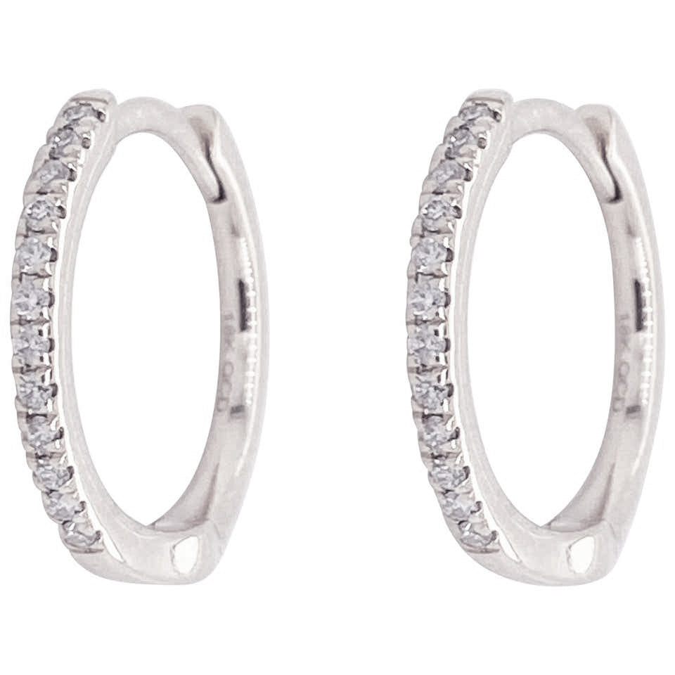 white gold diamond huggie hoop earrings