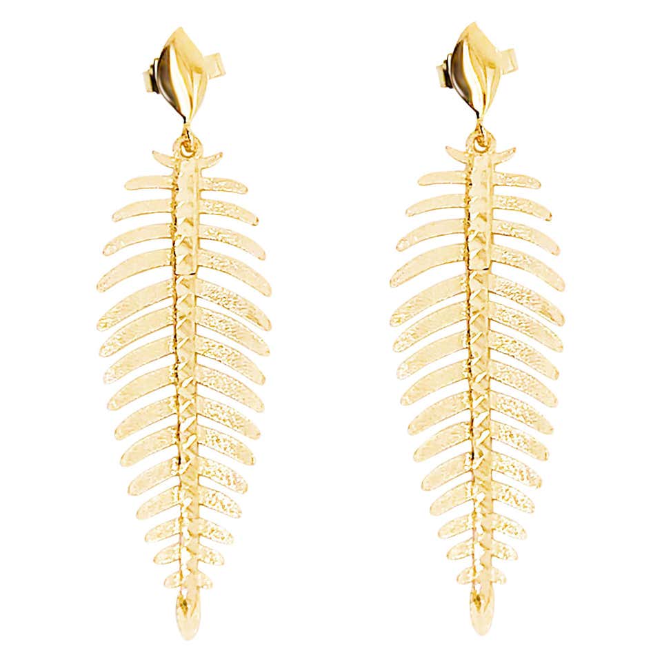 Palm Leaf Dangle Earrings-14kt Yellow Gold, Special Order – Five
