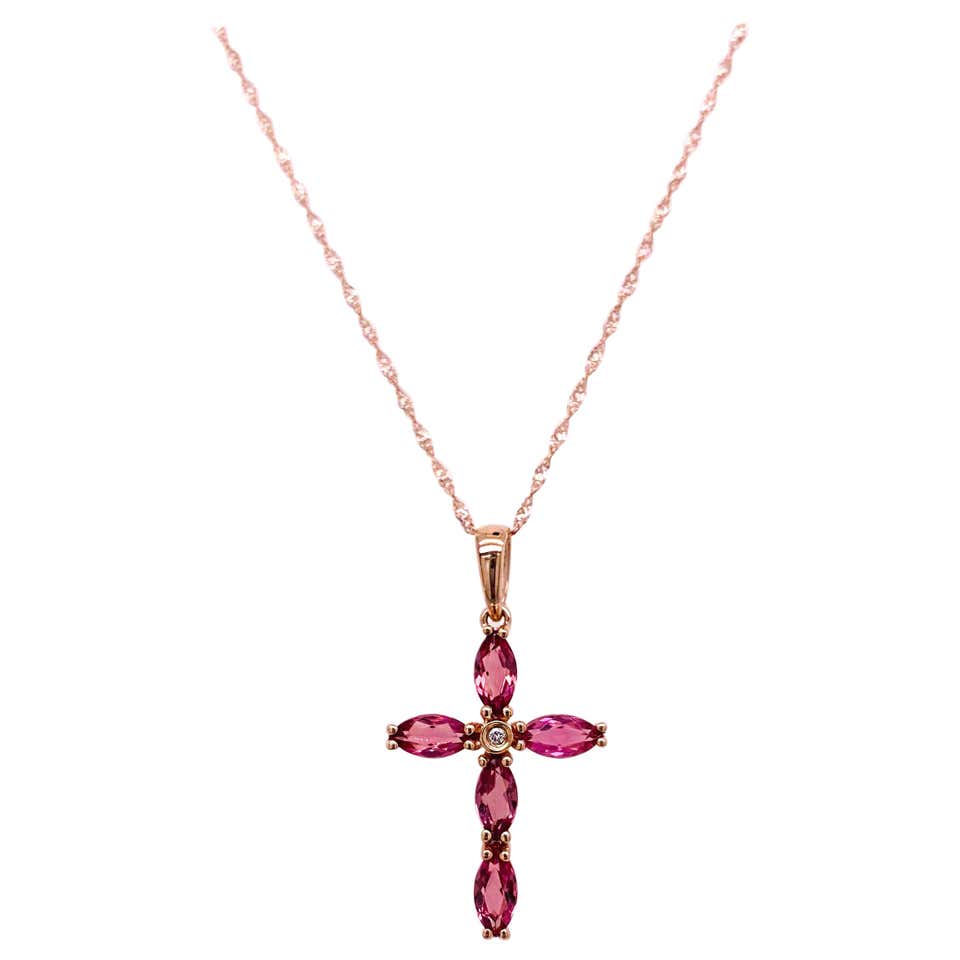 1 Grand & 4 Classic Pink Sapphire & Pink Tourmaline Necklace in 14k Go