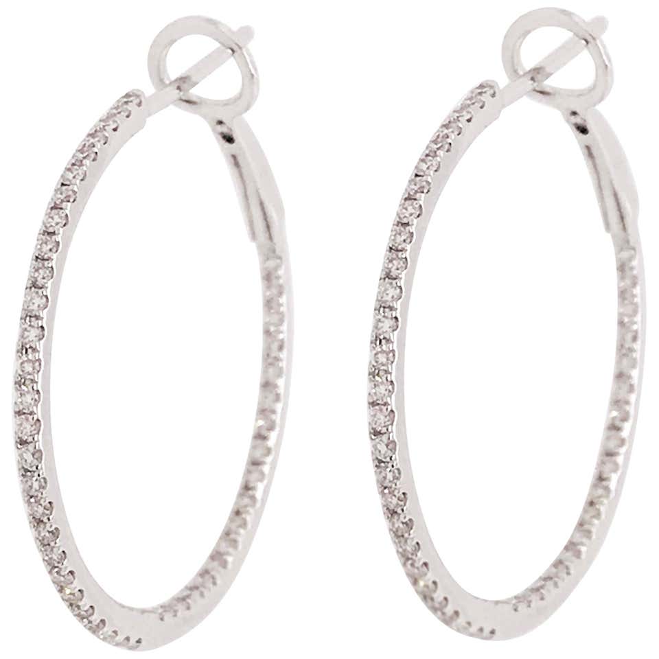 White gold hoop hot sale earrings 1 inch