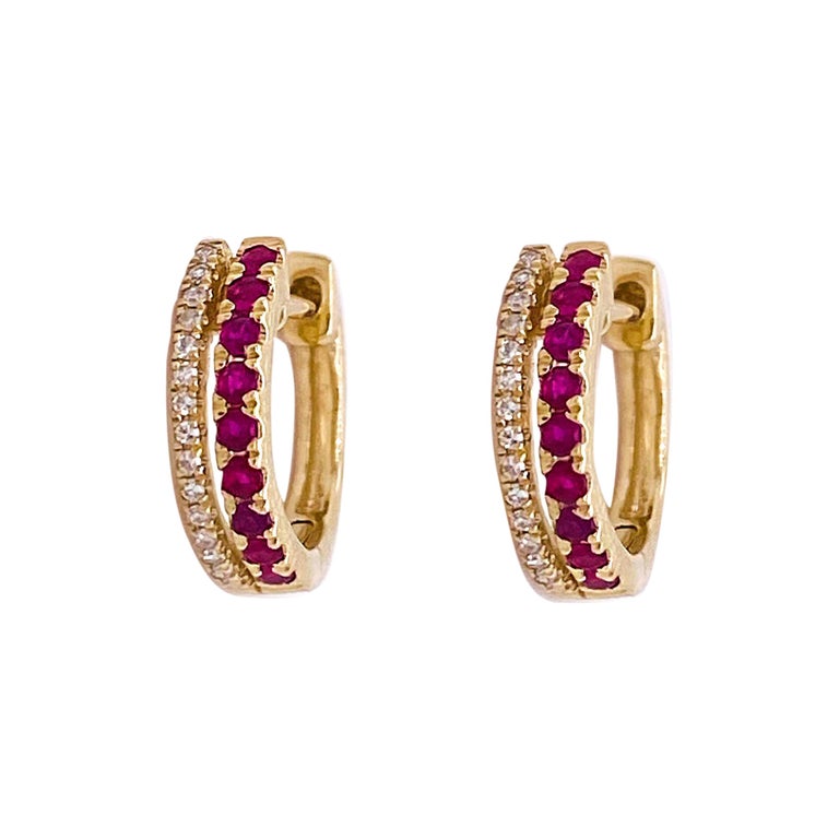 Ruby and diamond huggie earrings Clearance