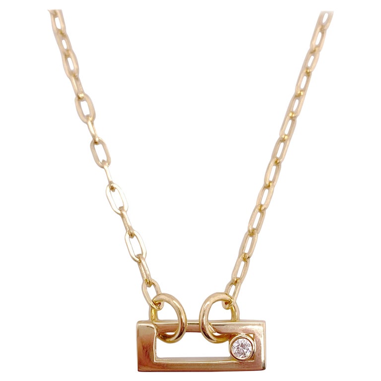 14K Gold Paper Clip Key and Lock Charm Necklace