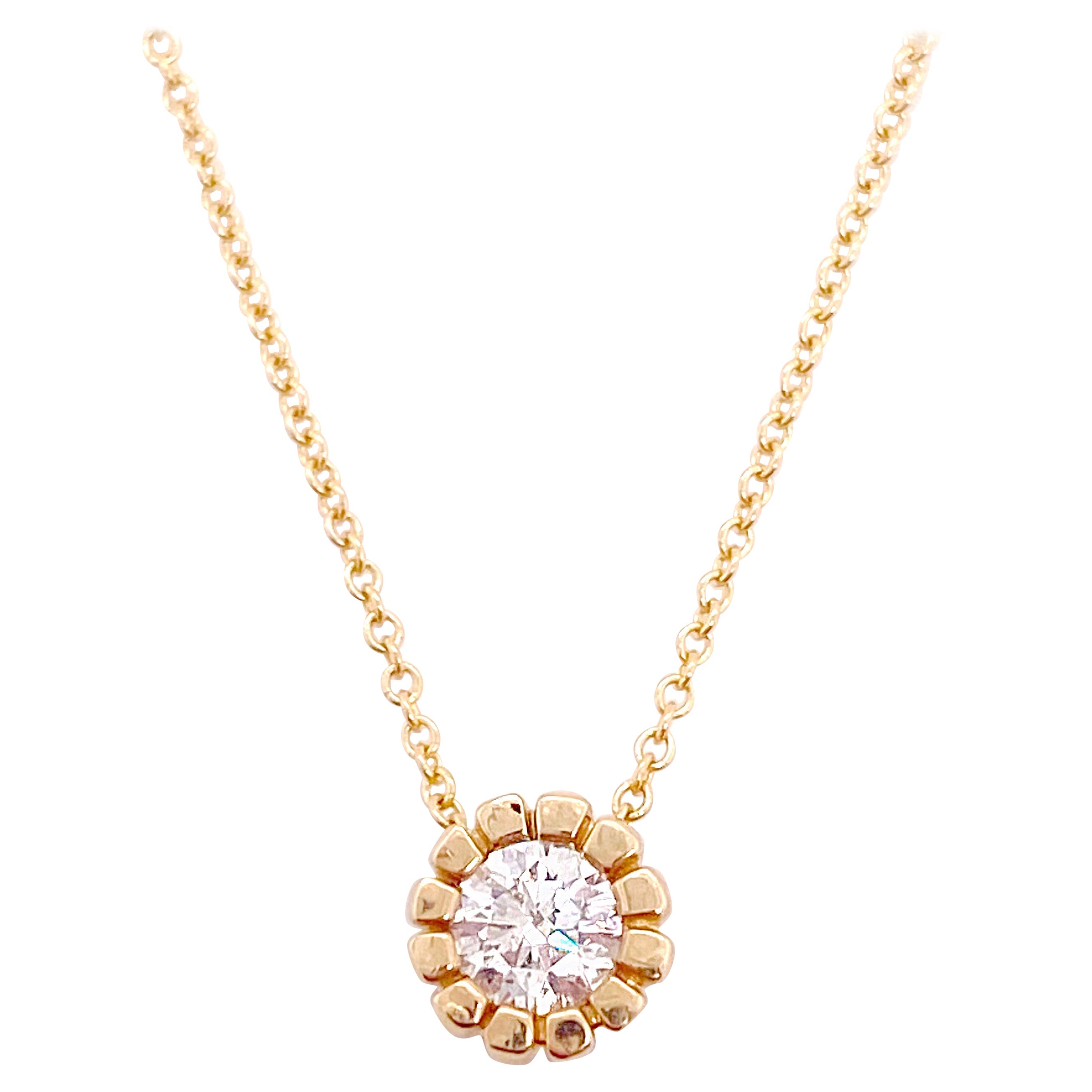 Diamond Solitaire Necklace, Yellow Gold, Round Brilliant Diamond