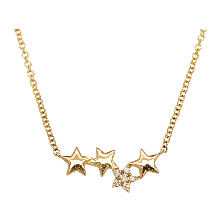 14k Yellow Gold Star Constellation with Diamonds Necklace – Five 