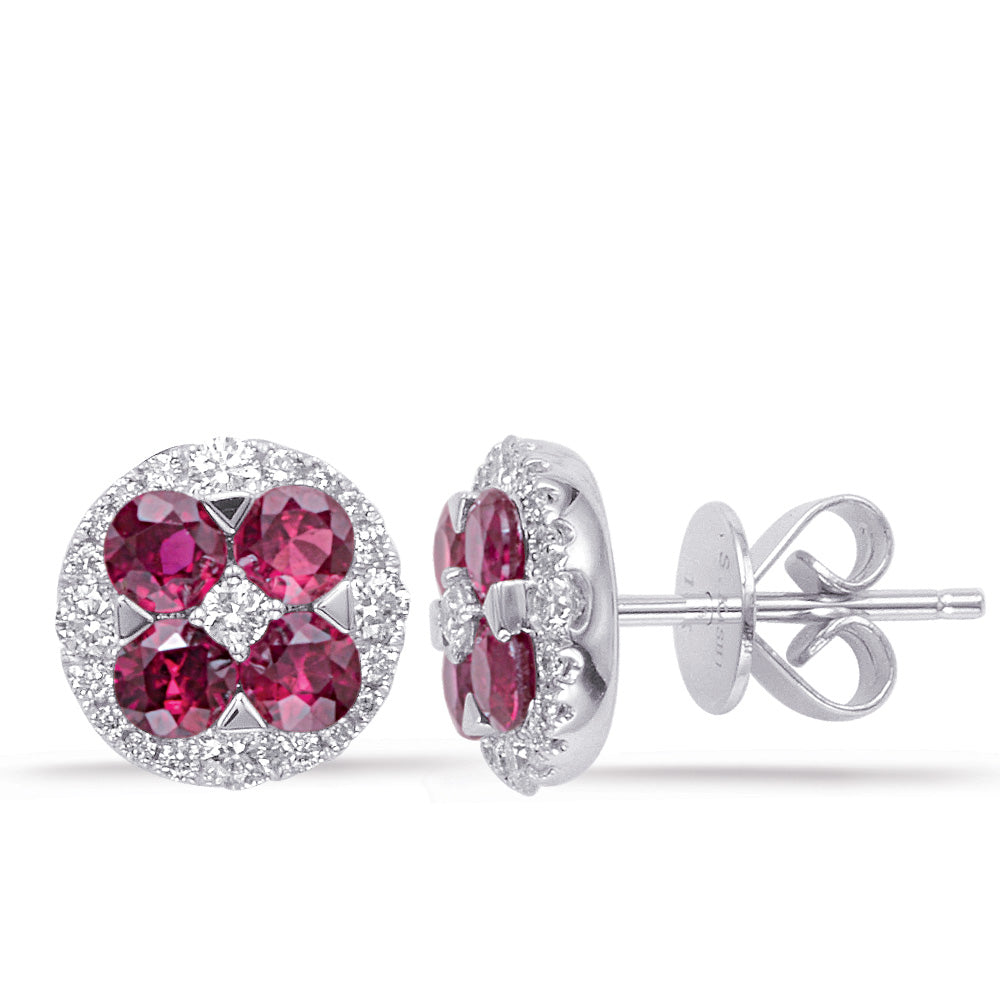 14 Kt White Gold Diamond and Ruby Stud Earrings 