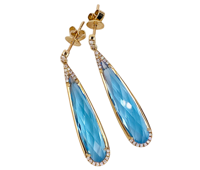 Blue Topaz Diamond Accents Drop Earrings