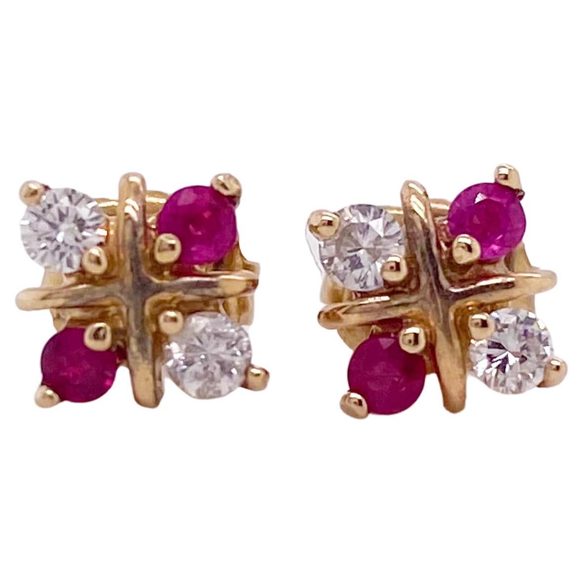 Ruby and diamond earrings studs Clearance
