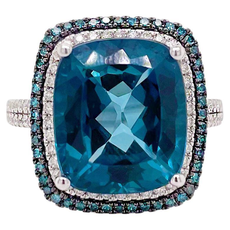 London Blue Topaz Blue White Diamond Halo Ring – Five Star