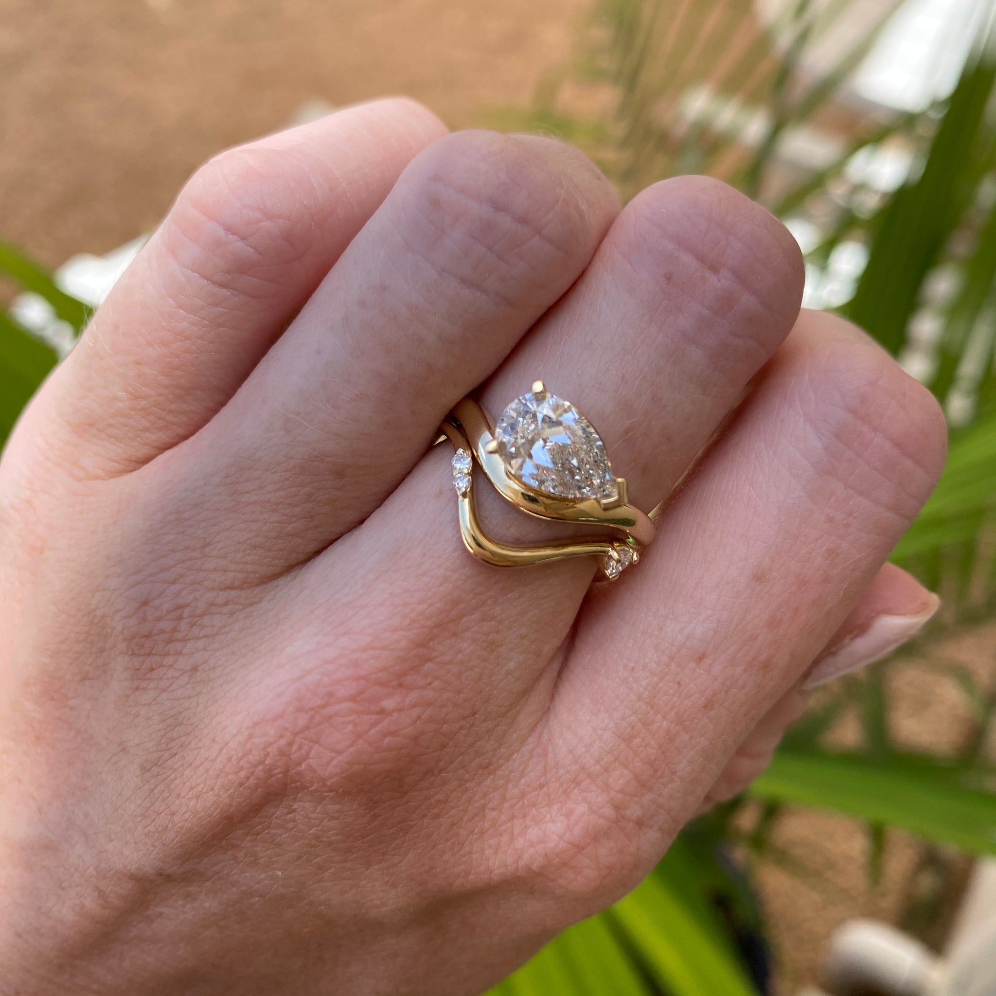 14k Yellow Gold Asymmetric Curved Diamond Band