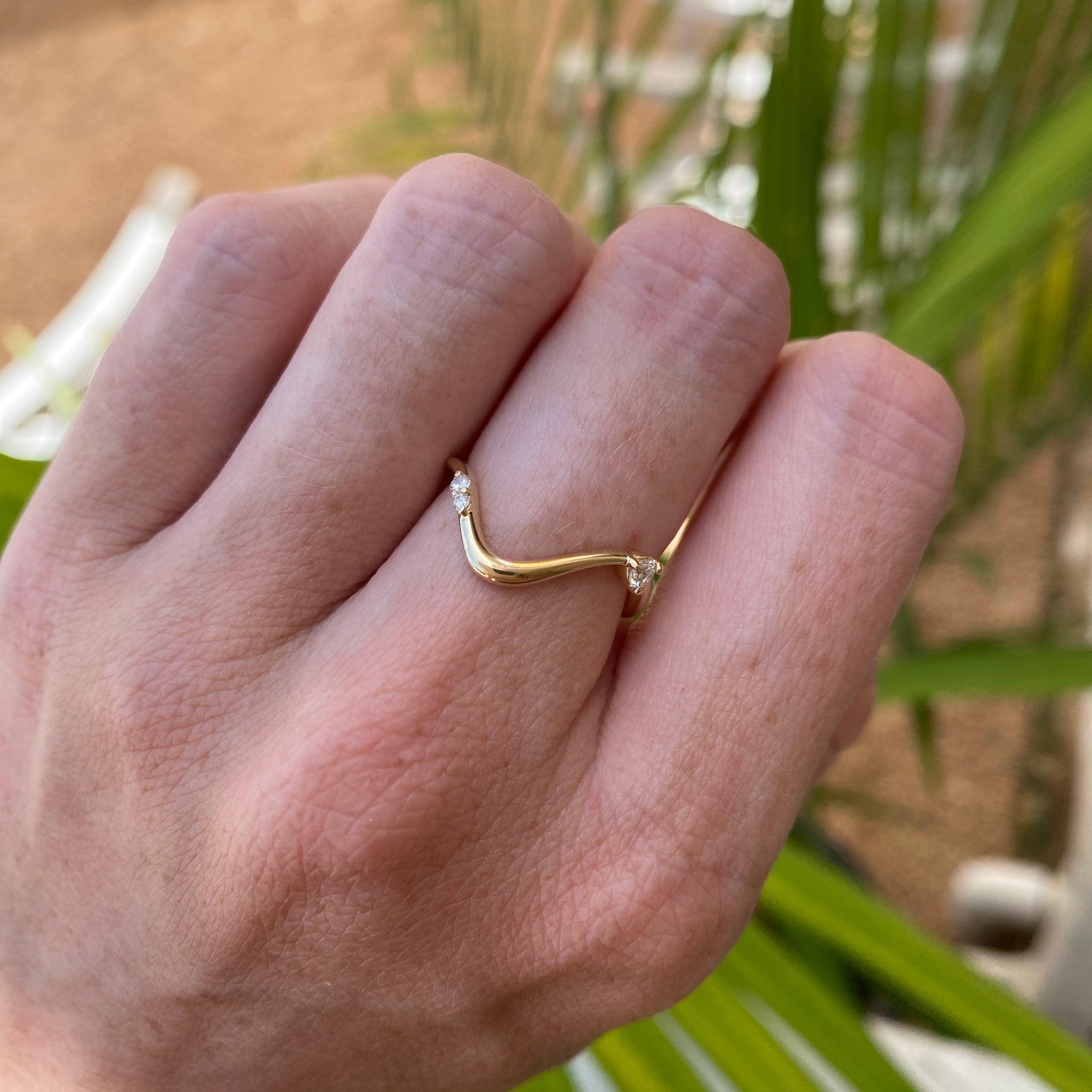 14k Yellow Gold Asymmetric Curved Diamond Band