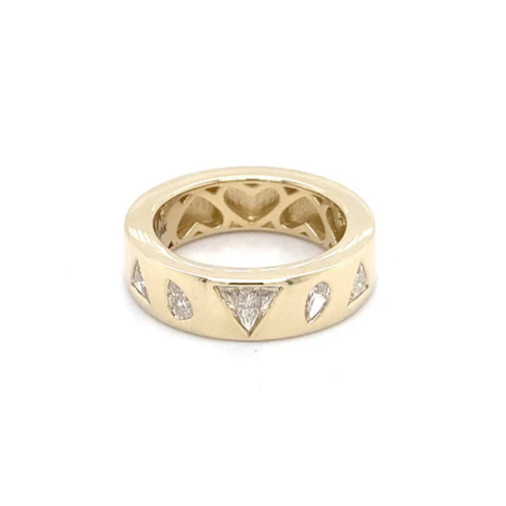 14k Yellow Gold Cigar Band with Pear and Trillion Cut Natural Diamonds
