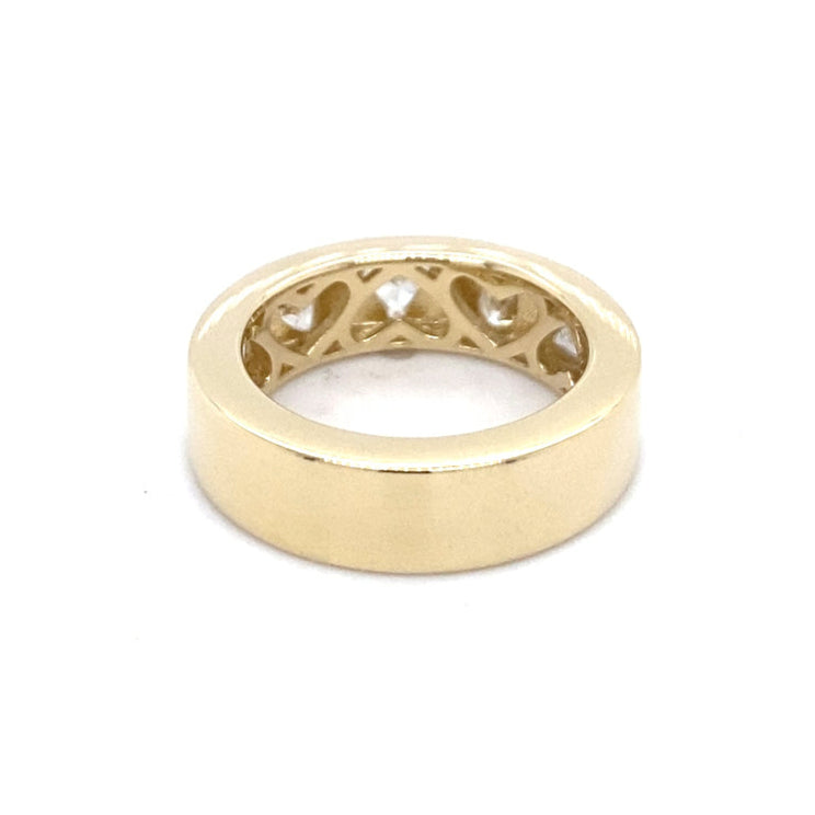 14k Yellow Gold Cigar Band with Pear and Trillion Cut Natural Diamonds
