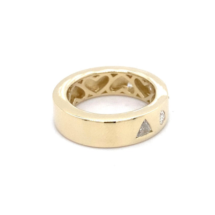 14k Yellow Gold Cigar Band with Pear and Trillion Cut Natural Diamonds