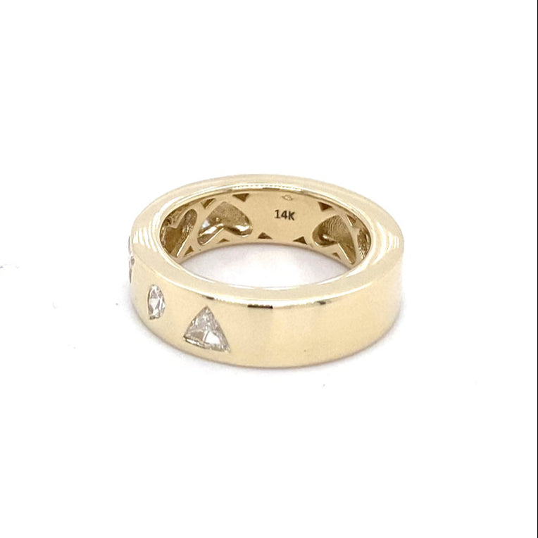 14k Yellow Gold Cigar Band with Pear and Trillion Cut Natural Diamonds