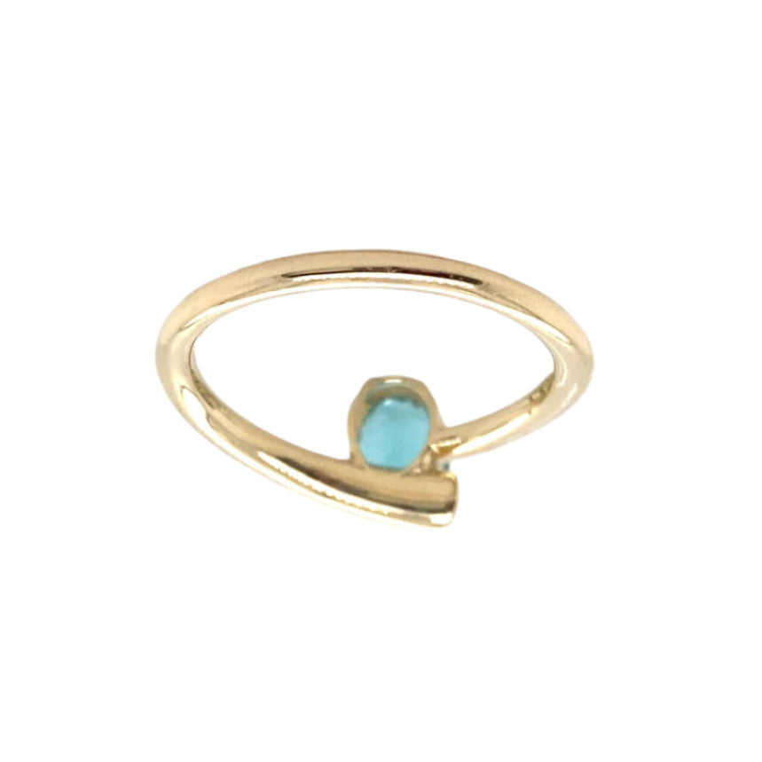 14k Yellow Gold Blue Tourmaline with Bezel Set Accent Diamond Ring