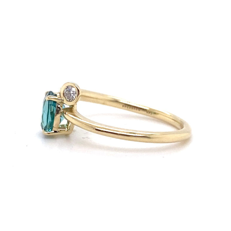 14k Yellow Gold Blue Tourmaline with Bezel Set Accent Diamond Ring