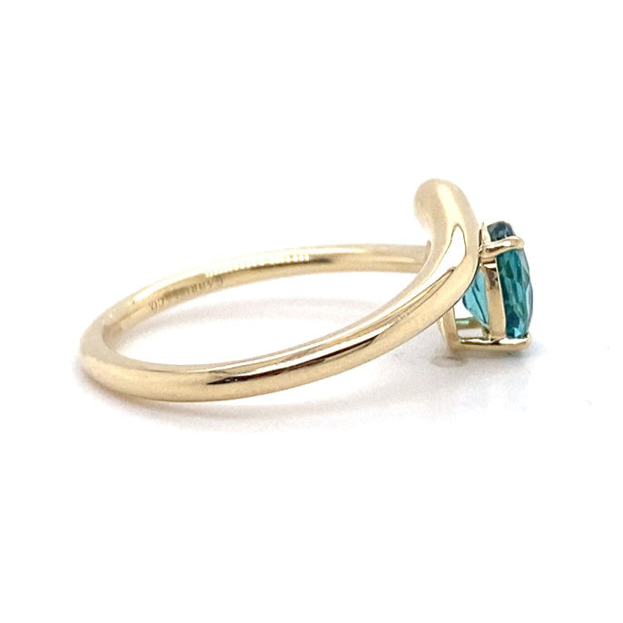 14k Yellow Gold Blue Tourmaline with Bezel Set Accent Diamond Ring