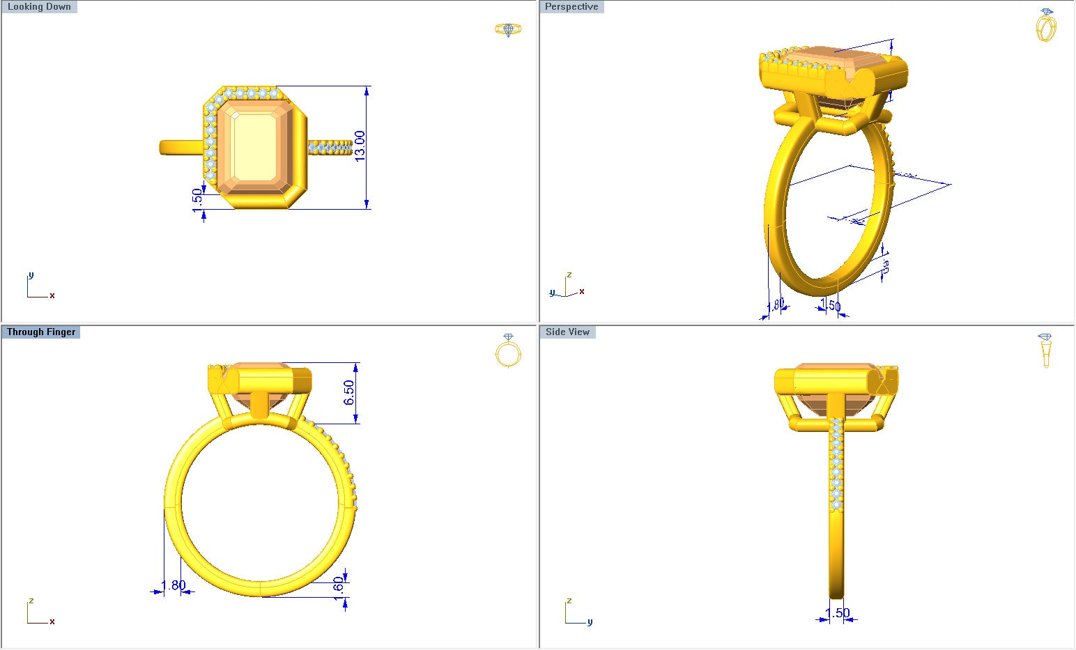CAD design of a custom engagement ring by an Austin TX jewelry designer