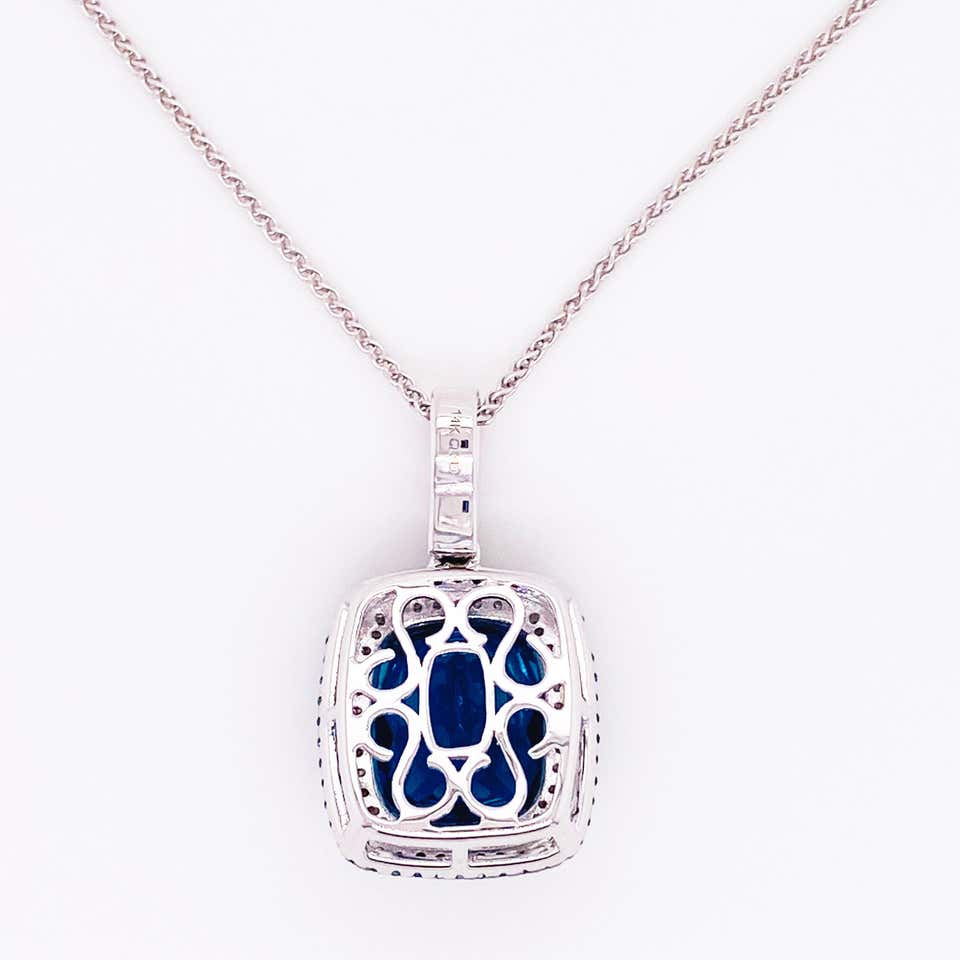10.6 Carat London Blue Topaz Blue and White Diamond Necklace