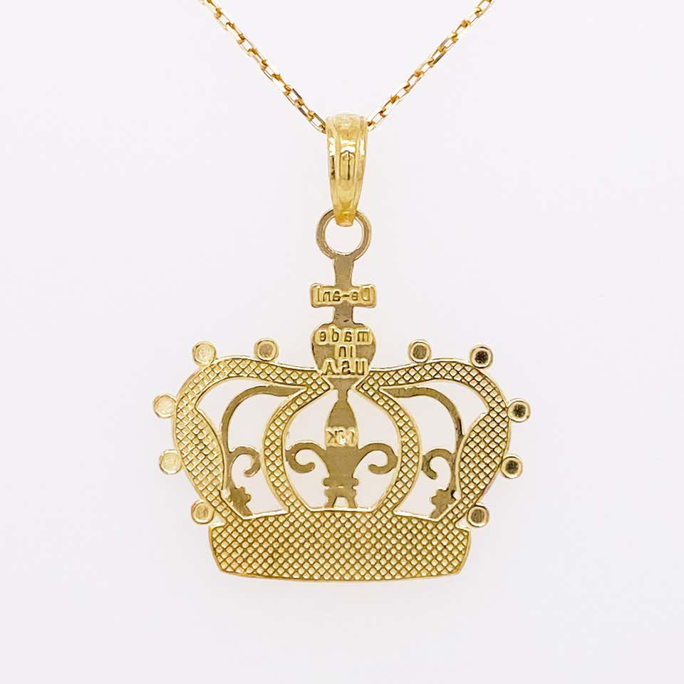Gold Crown Necklace, Pendant, 14K Gold, Queen, Princess