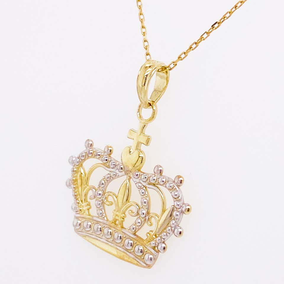 Gold Crown Necklace, Pendant, 14K Gold, Queen, Princess