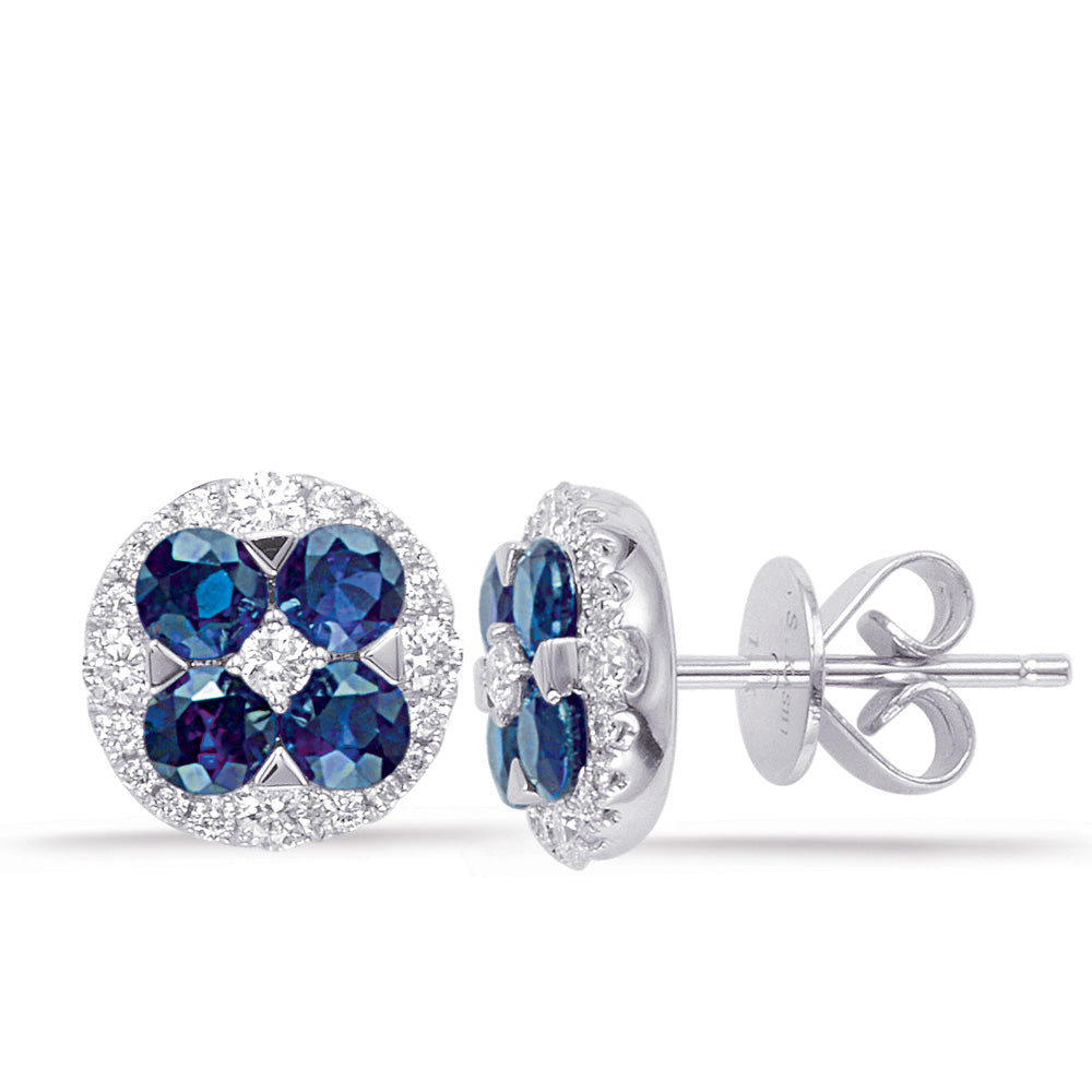14 kt white gold Diamond and Sapphire earrings 