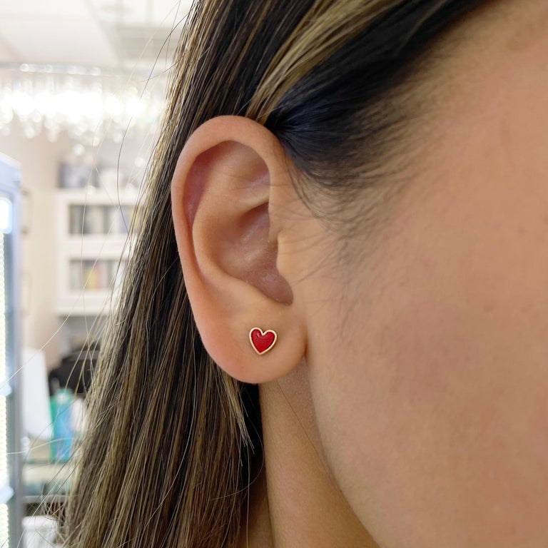 Red enamel store heart earrings