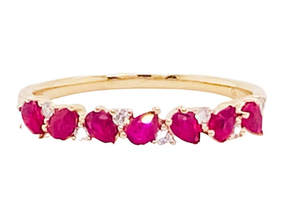 Pear Cut Ruby with Diamond Stackable Band – Five Star Jewelry Brokers