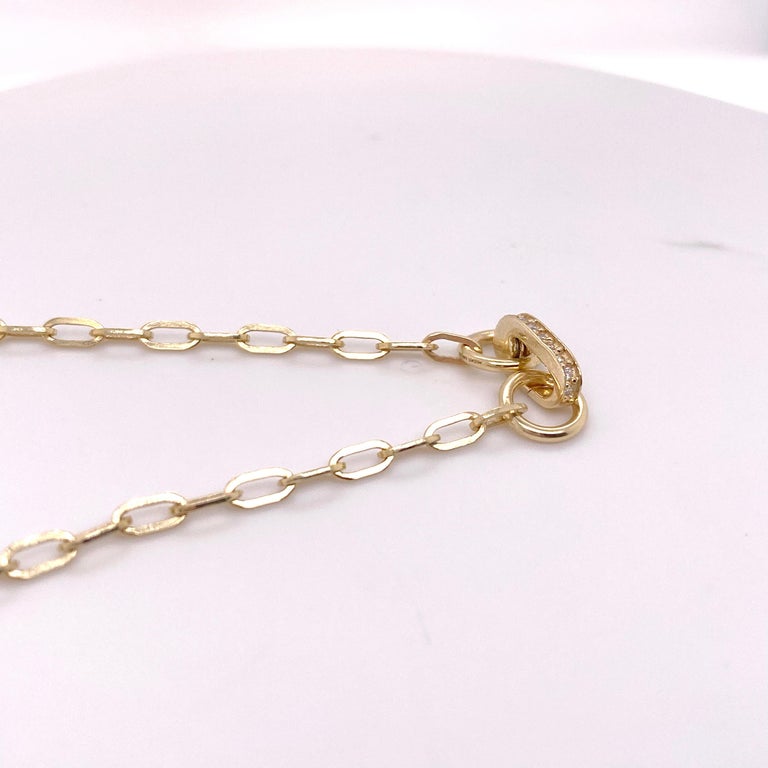 Paperclip Chain Necklace with Single Diamond Pavé Link 14K Gold | Marisa Perry