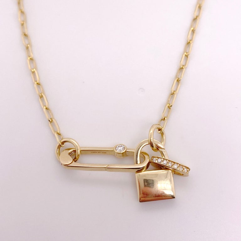 Paperclip Necklace with Pave Diamond Clasp Pendant